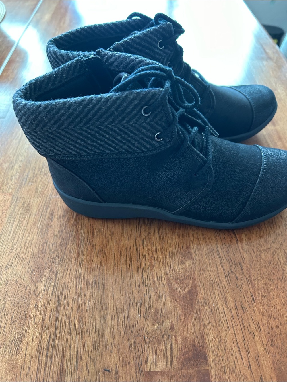 Clarks Black Fold-Over Lace-Up Ankle Booties